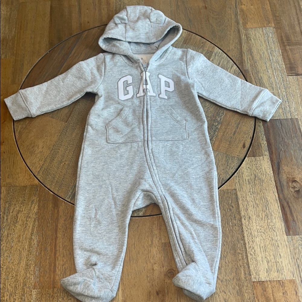 GAP Gray Hooded Footie One Piece with Zipper